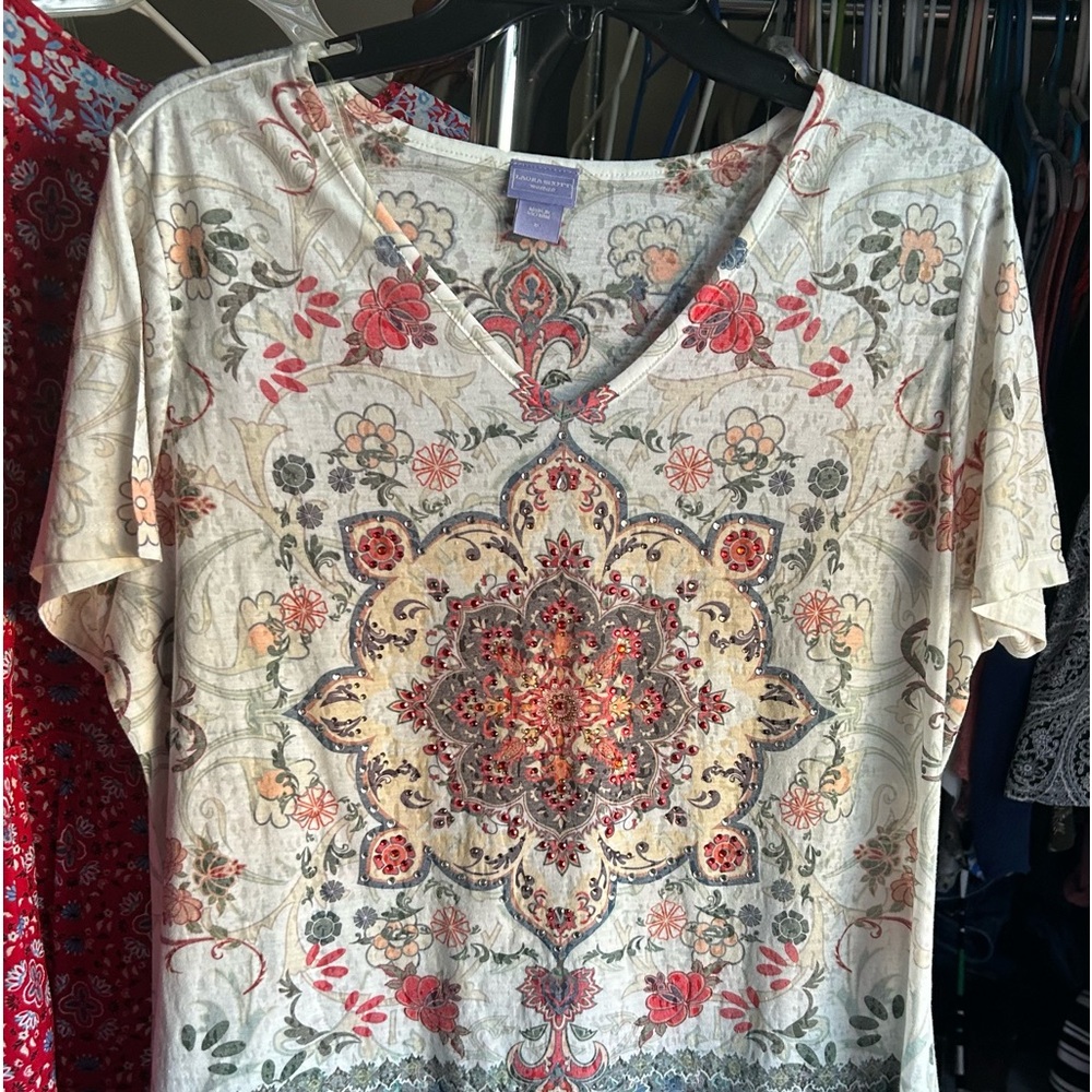 Karen Scott beaded short sleeve top  1x